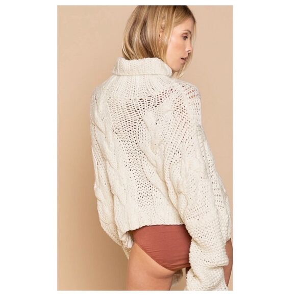 cream Turtle Neck Cable Knit Sweater - Picture 12 of 16
